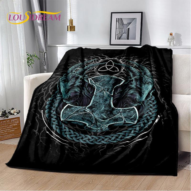 Viking Nordic Odin Valhalla Cartoon Valknut Blanket,Soft Throw Blanket for Home Bedroom Bed Sofa Picnic Office Travel Cover Kids