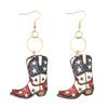 Vintage Inspired Star Print Wood Earrings Portable Accessory for Independence Day and Festive Occasions Casual Wear