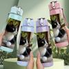 1PC Black White Cat Outdoor 750ml Color Plastic Sports Water Bottle Leakproof Flip Straw Lid Suitable for Sports Office Home Use