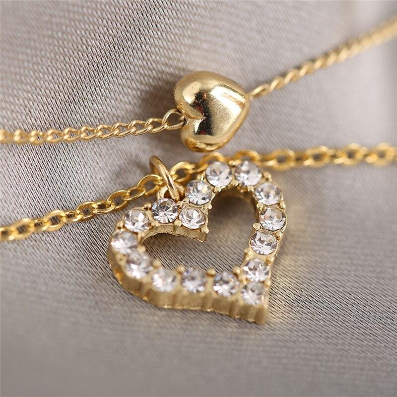 17KM Fashion Wedding Heart Pendant Necklace for Women Multilayered Gold Crystal Heart Necklaces Valentine's Day Gifts Jewelry
