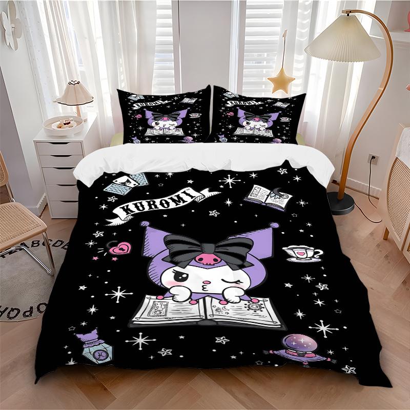 3pcs Kuromi's Enchanted Night Quilt Cover Set - Soft & Comfortable Polyester Fabric, All-Season Breathable Comforter Set For 1 Quilt Cover & 2 Pi