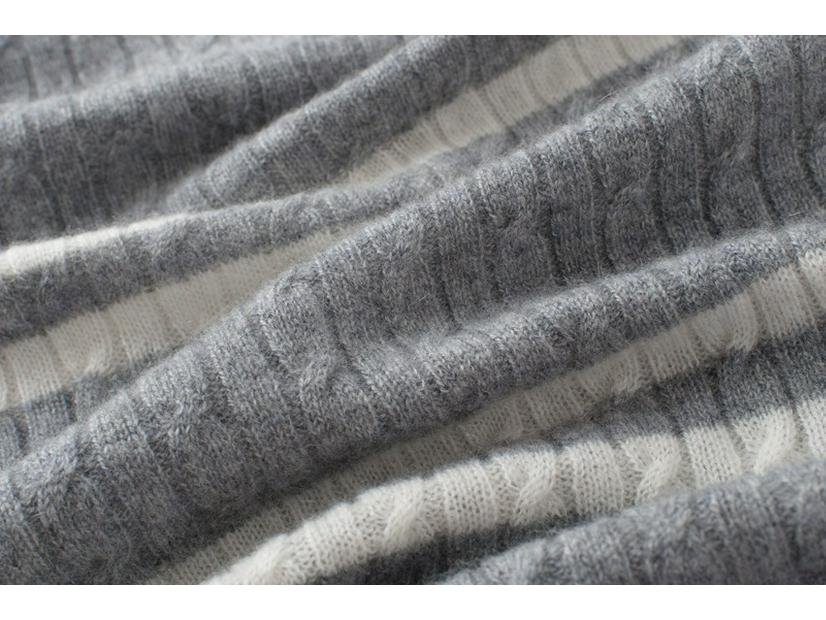 Women's 100% Pure Cashmere Striped Turn-Down Collar Sweater