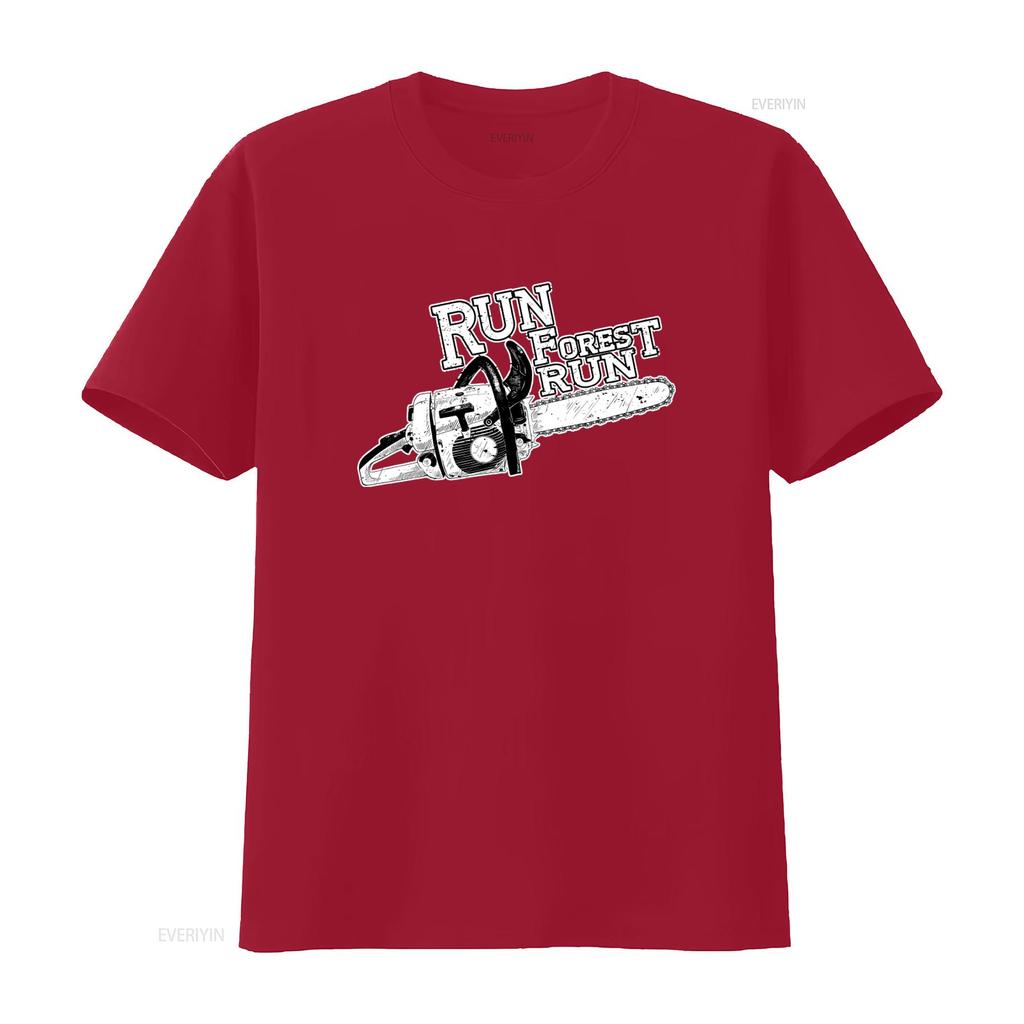 Run Forest Chainsaw T Shirt Black Dmc Style with Running Gump Movie Quote Perfect for Lumberjack Enthusiasts vintage Washed