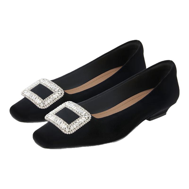 COMELY Women s Rhinestone Square Buckle Flat Shoes 37