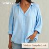 JPNTKY Women's Fashion Casual Solid Color Print Long Sleeve V Neck Blouses & Shirts