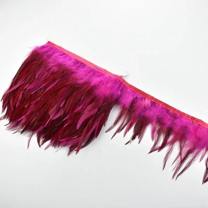 10Meters Saddle Pheasant Feathers Fringe for Clothes Ribbon Cock Feather Trim Flecos Tassel Needlework Decoration Sewing Decor
