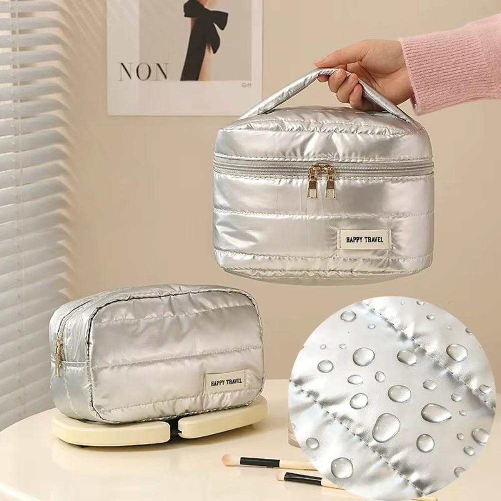 Portable Large Capacity Quilted Makeup Bag Waterproof Handheld Toiletry Bag Shockproof Cosmetic Storage Pouch for Women Girls