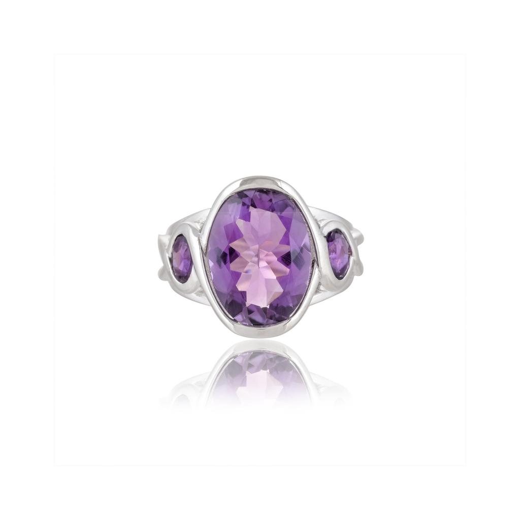 Amethyst New Designer Ring, 925 Sterling Silver Three Stone Ring, Gift for Her