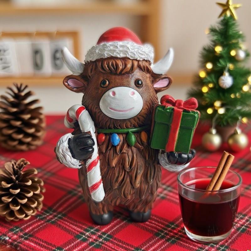 Cute Highland Cow Figurine Christmas Halloween Home Garden Decor Gift