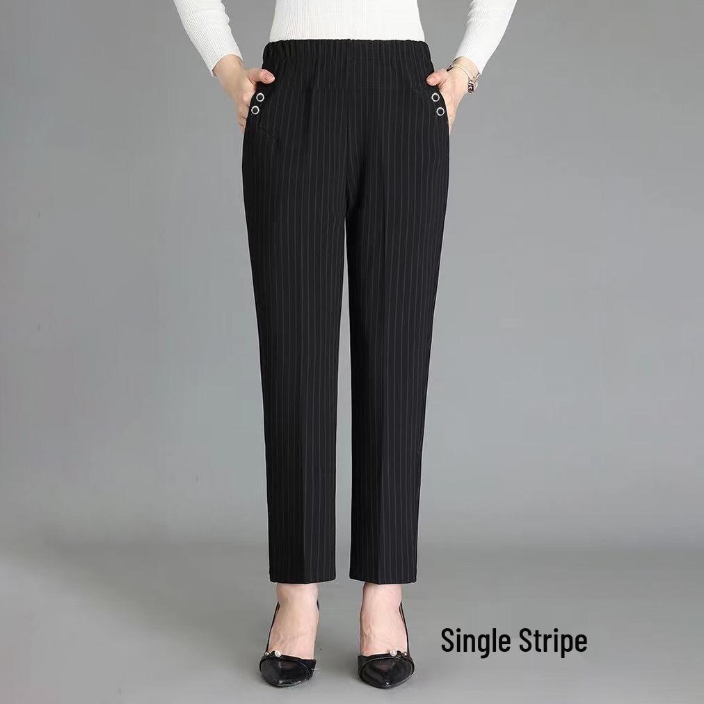 Women's Loose High-Waisted Straight-Leg Pants - Plus Size, Plaid & Striped