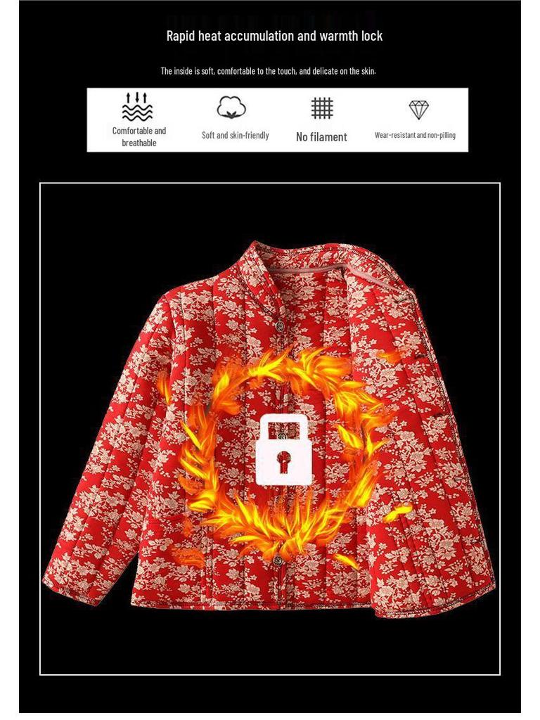 Mom's Floral Long-Sleeve Cotton Jacket for Middle-Aged and Elderly Women