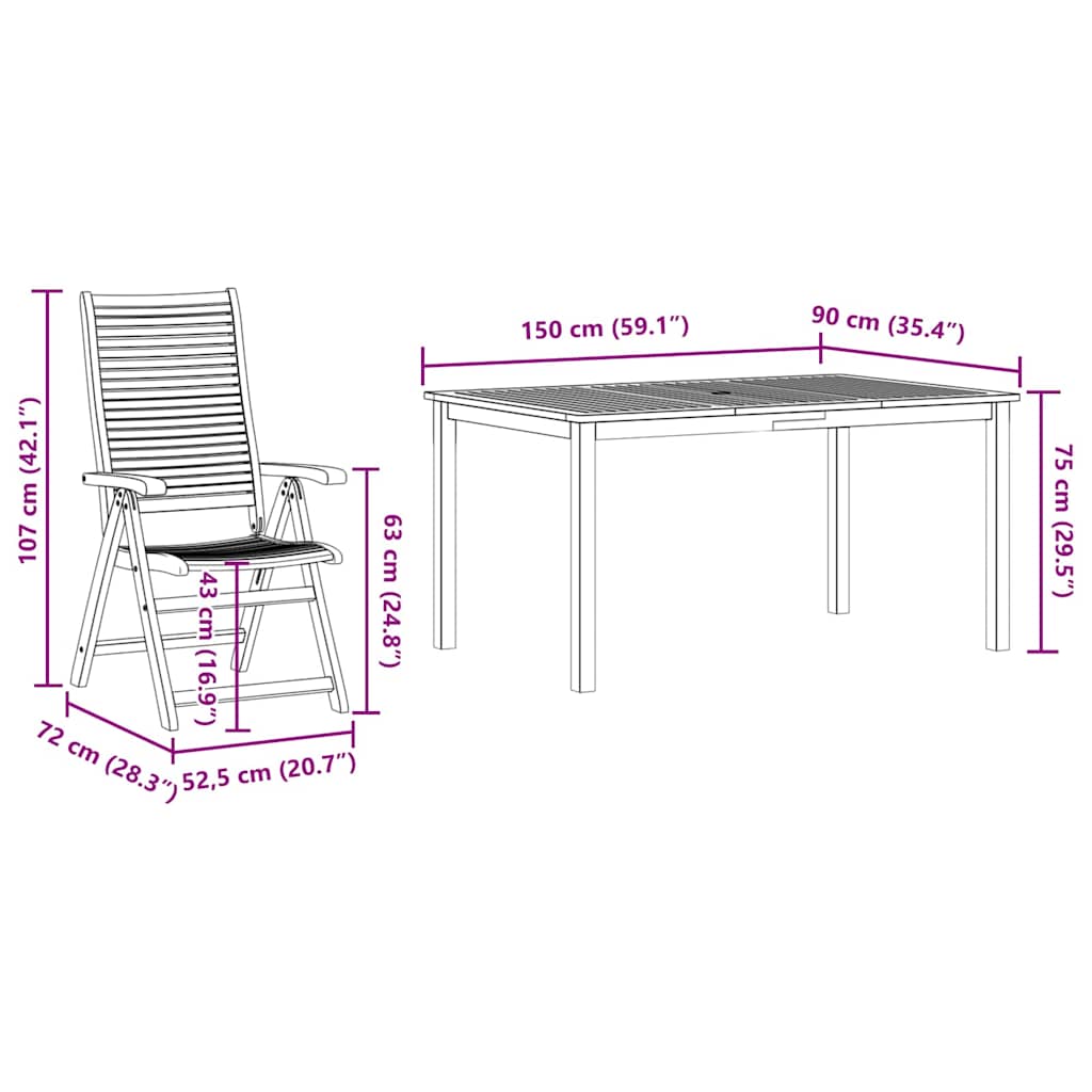 Garden Dining Set 5 pcs Brown Solid Acacia Wood