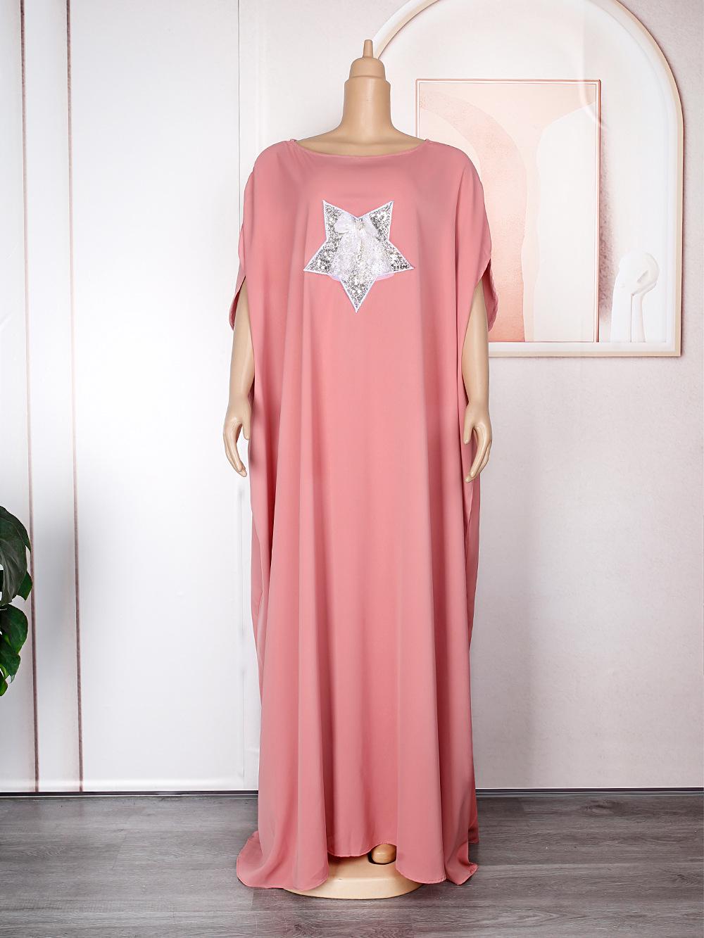 

Plus Size Off-the-Shoulder African Muslim Women s Long Robe Dress One Size рожевий