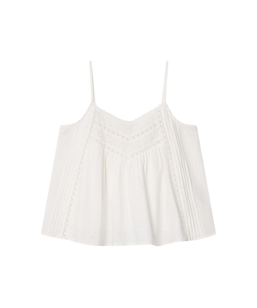 Oteumilkape Pintuck Lace Sleeveless Top - Ivory