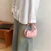 Fashion with Pendant Puffer Handbag Small Korean Style Tote Bag Solid Color Plaid Handbag Women