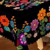 Mexikanische Blumige Tischdecke Rechteckig Volkskunst Muster Tischdecke mit Zackensaum Bunte Blumen Tischabdeckung für Esstisch Party Dekoration
