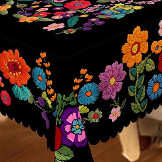 Mexikanische Blumige Tischdecke Rechteckig Volkskunst Muster Tischdecke mit Zackensaum Bunte Blumen Tischabdeckung für Esstisch Party Dekoration