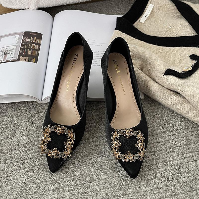 

High heels women s thin heels widened fat feet large size women s shoes single shoes thin heels 35 чёрный