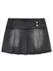 Kirsh Low-Waisted Asymmetrical Denim Pleated Mini Skirt [Gray]