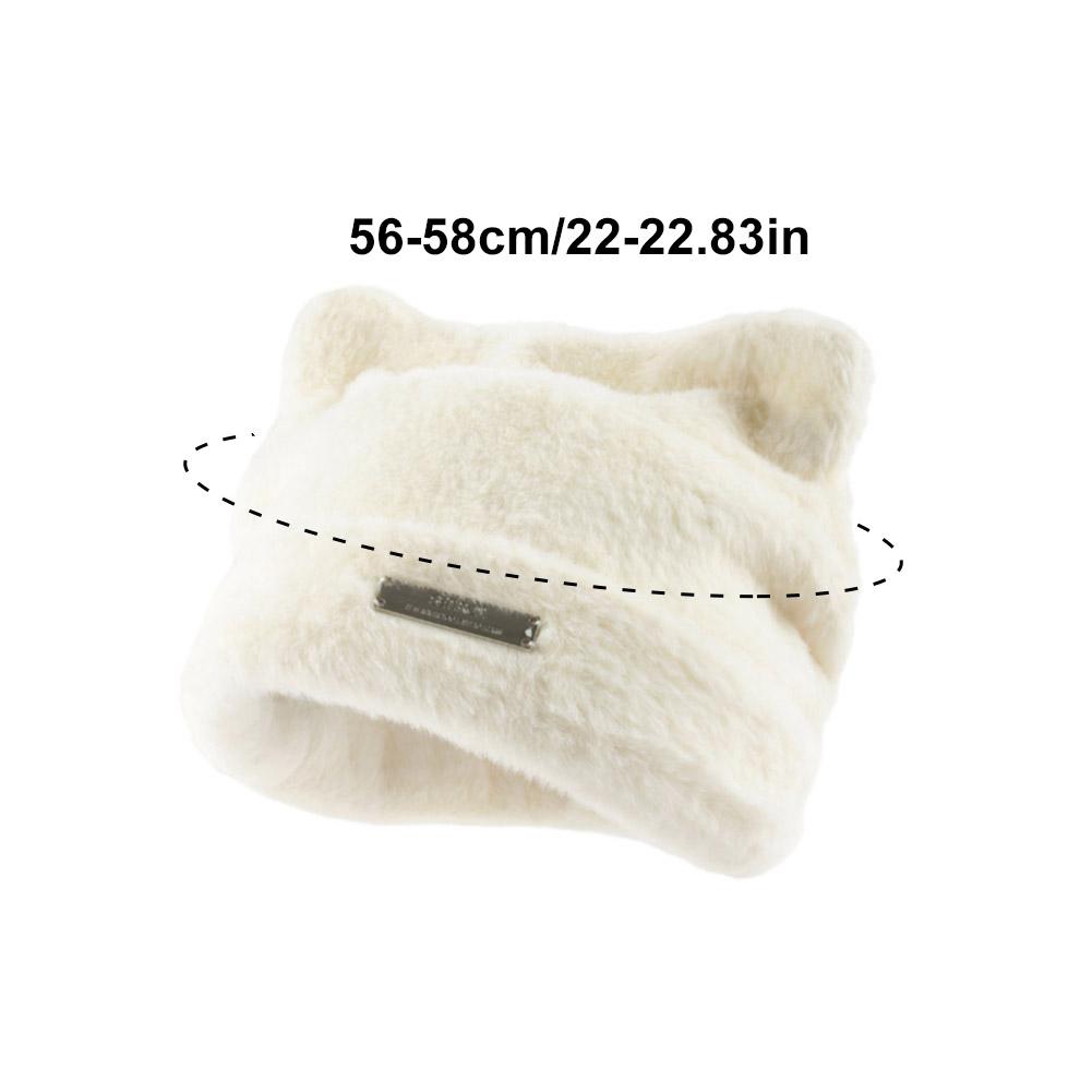 Schöne Dekorative Beanie-Mütze Mit Ohren Warmes Plüsch-Katzen-Beanie Winter-Kunstfell-Beanie Elastische Strickmütze Damen Outdoor