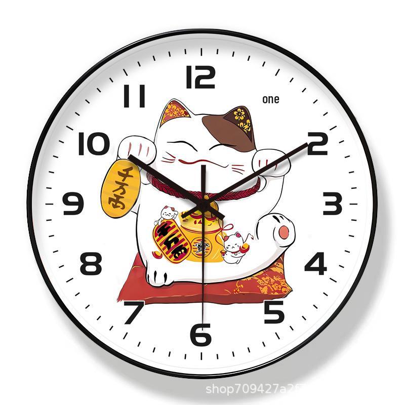 8-inch Lucky Cat Silent Wall Clock for Living Room Decoration