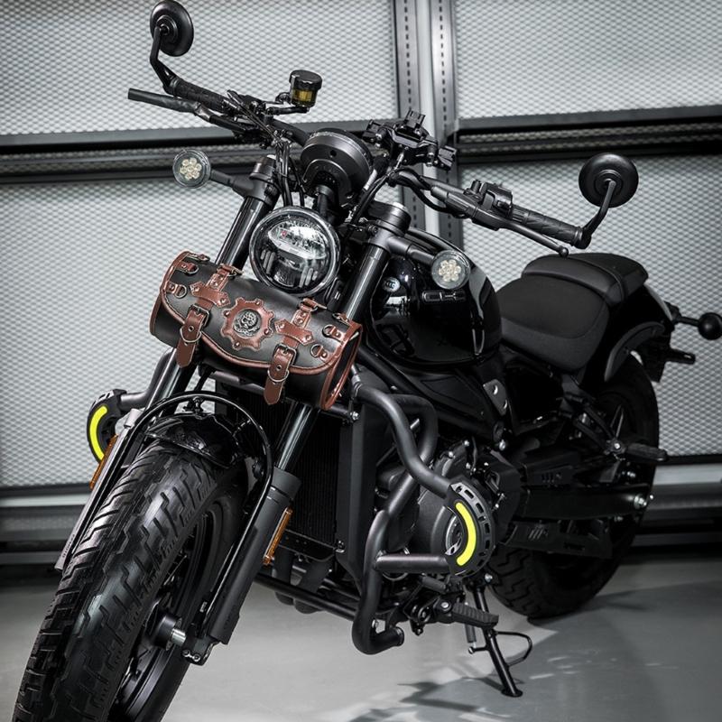 Motorcycle Saddlebag Front Handlebar Bag PU Leather Sissybar Storage Pouches Suitable for Tools&Essential, Daily Commute