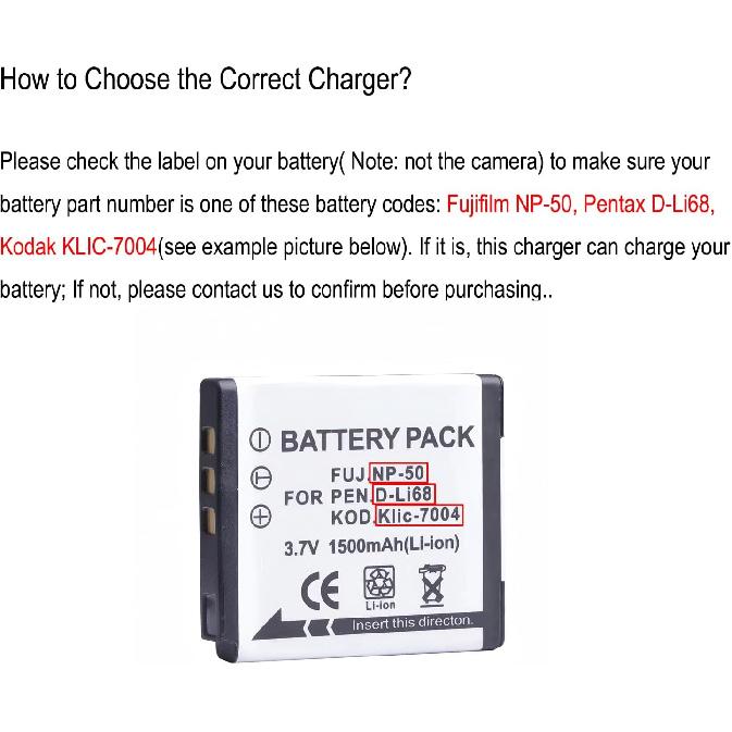 Зарядное устройство для Fujifilm NP-50, Kodak KLIC-7004, Pentax D-Li68