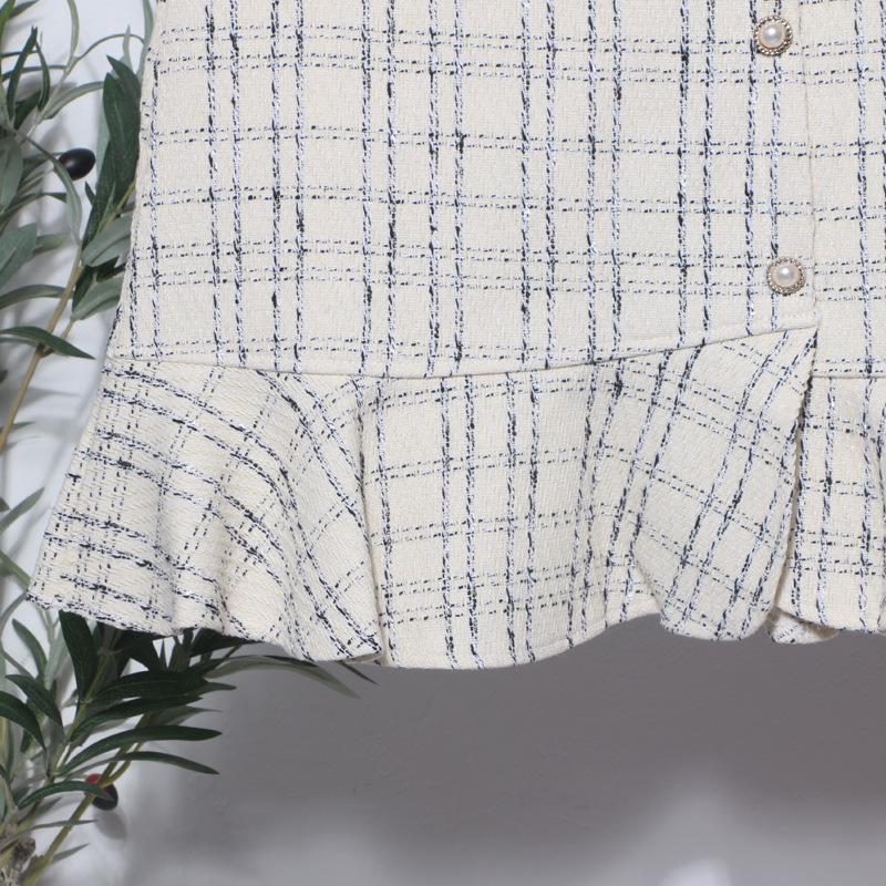 2023 Plaid Tweed High-Waisted Fishtail Mini Skirt