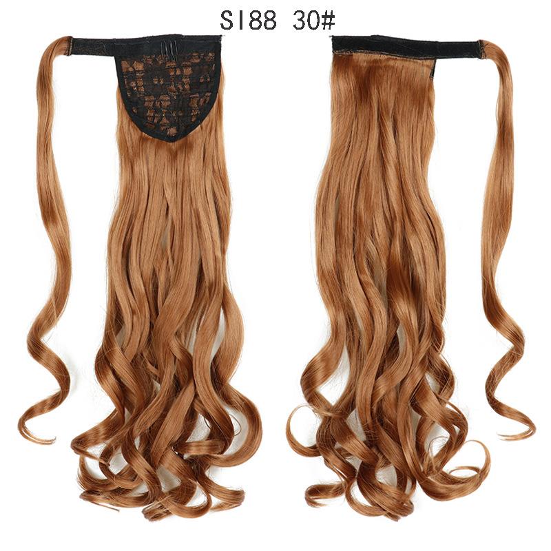 22" Long Ponytail Hair Extension Wrap Around Pony Tail Clip in Curly Wavy Synthetic Fake Hairpiece for Women Daily Life