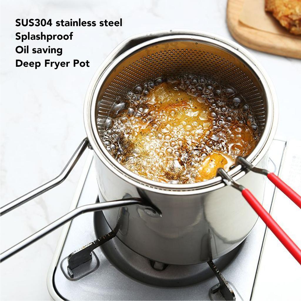 Fritteusentopf mit Korb 304 Edelstahl Kochölbehälter mit Nudelsiebkorb für Küche Pommes Frites Hähnchen
