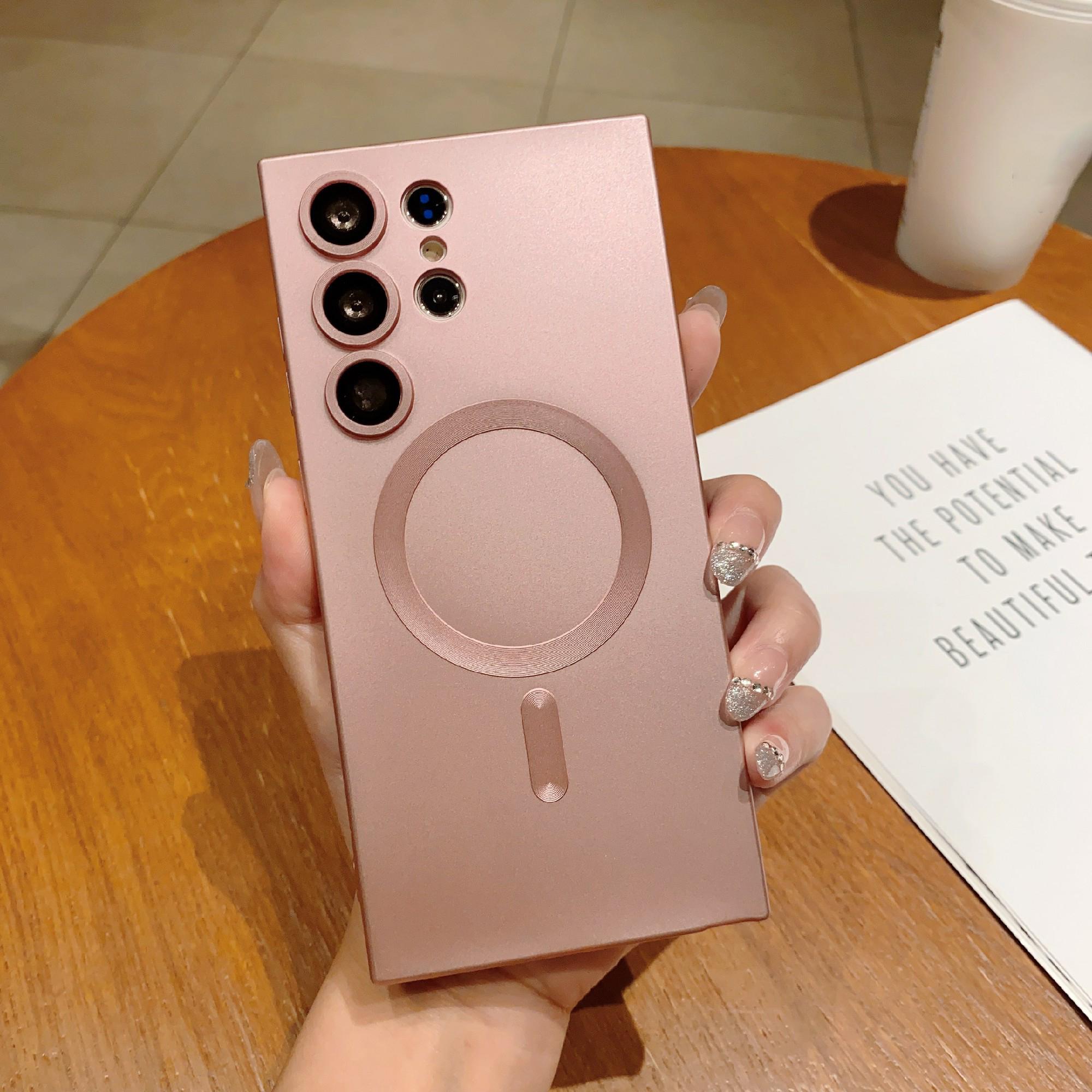 

For Samsung Galaxy S23 Ultra Magnetic Case Compatible with MagSafe Rubberized TPU Phone Cover Pink