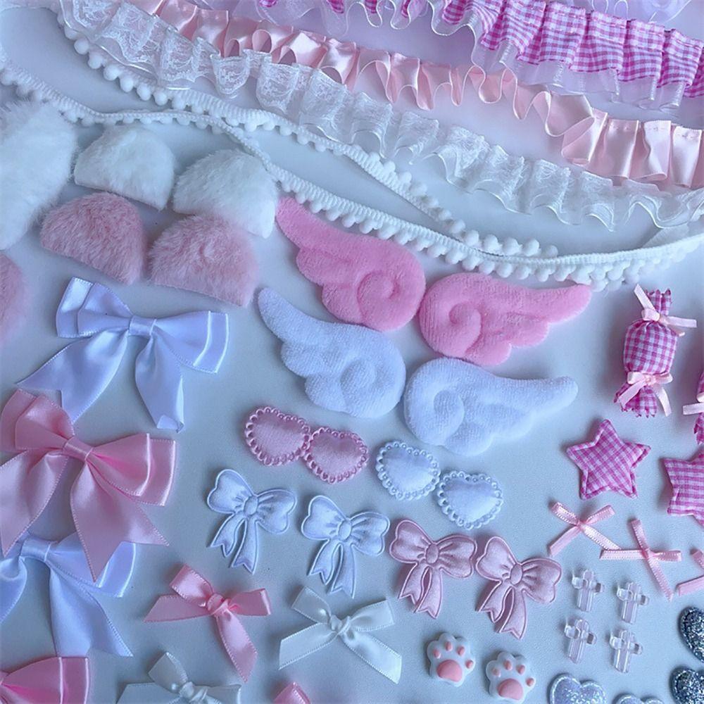 40Pcs/Set Pink Handmade Material Pack Pain Bag Bow Lace Accessories Set Colorful Material Pack Set