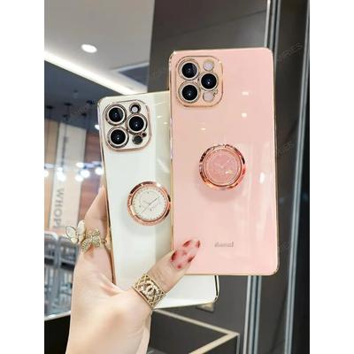 Luxury Plating Ring Holder Case On Apple For Iphone 15 Pro Max 14 Plus 11 13 12 Mini Iphone15 15pro Stand Silicone Back Cover