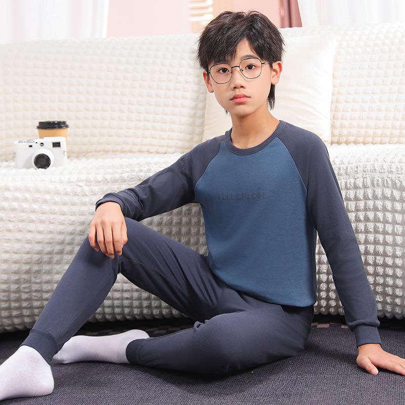 Teen Boys' Autumn Cotton Clothes Set: Thin Style Underwear and Wool Shirt for Junior High Students