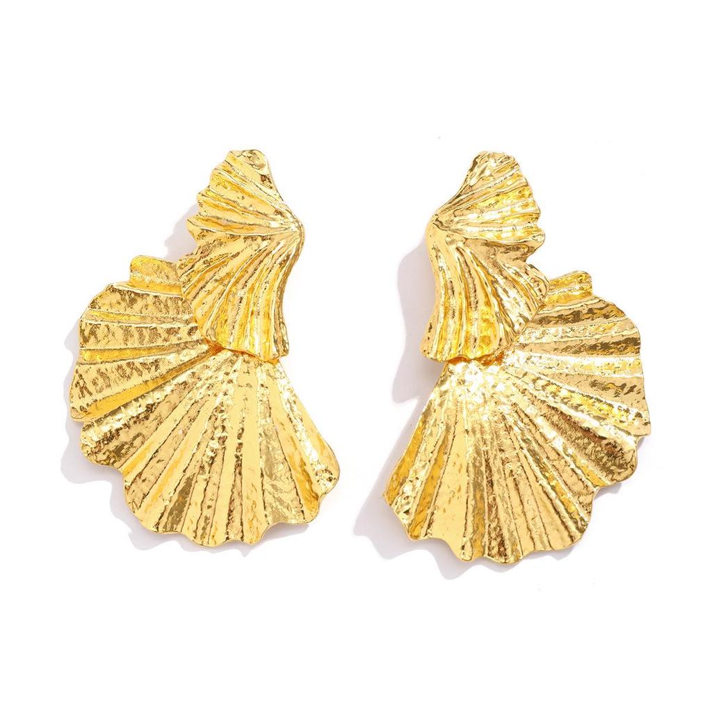 Punk Metal Ginkgo Leaf Earrings for Women - Trendy Gold Design