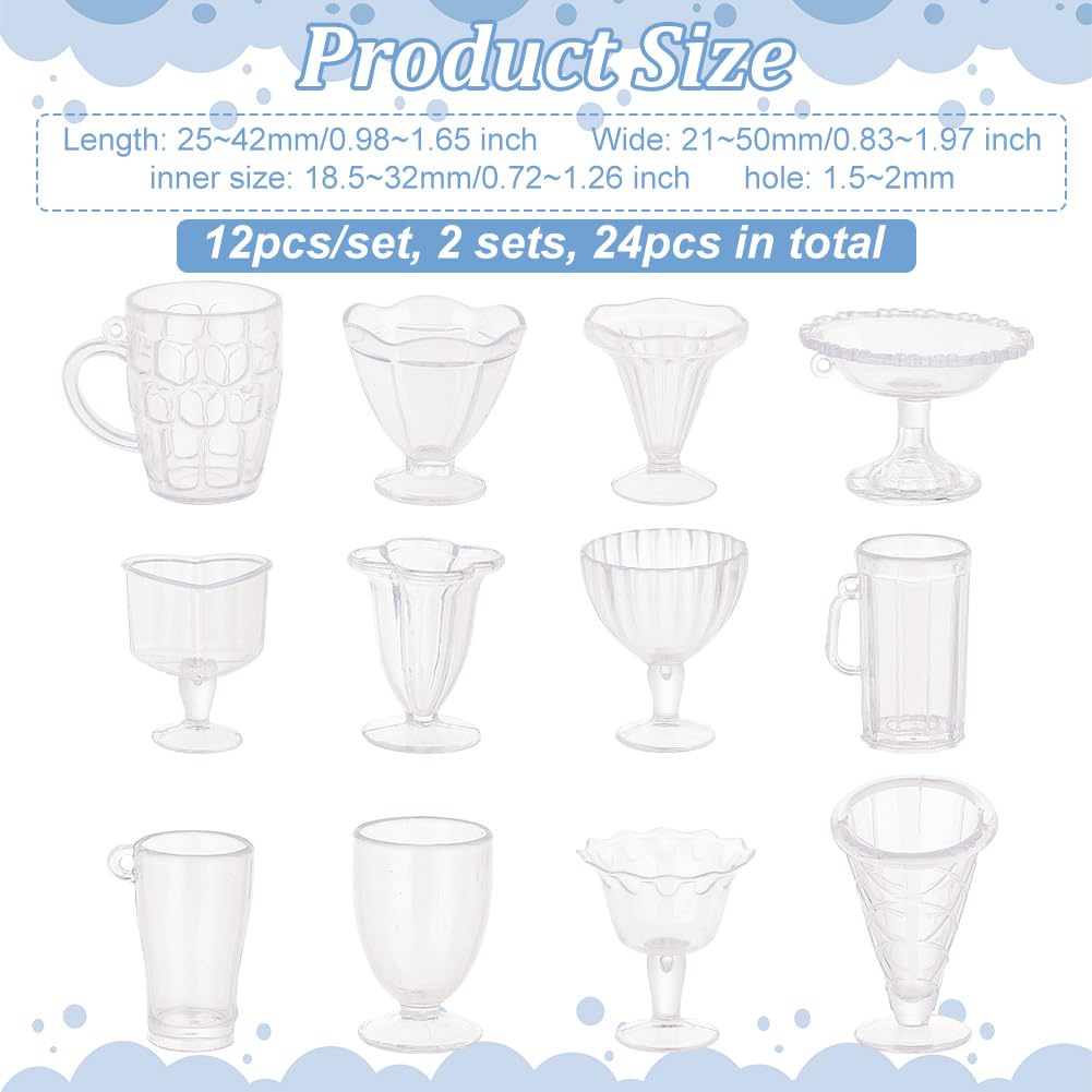 OLYCRAFT 24 Miniature Cups in 12 Miniature Plastic Miniature Dessert Miniature Drinking Glass Mini House Mini Dollhouse Accessories Varieties, Cups,