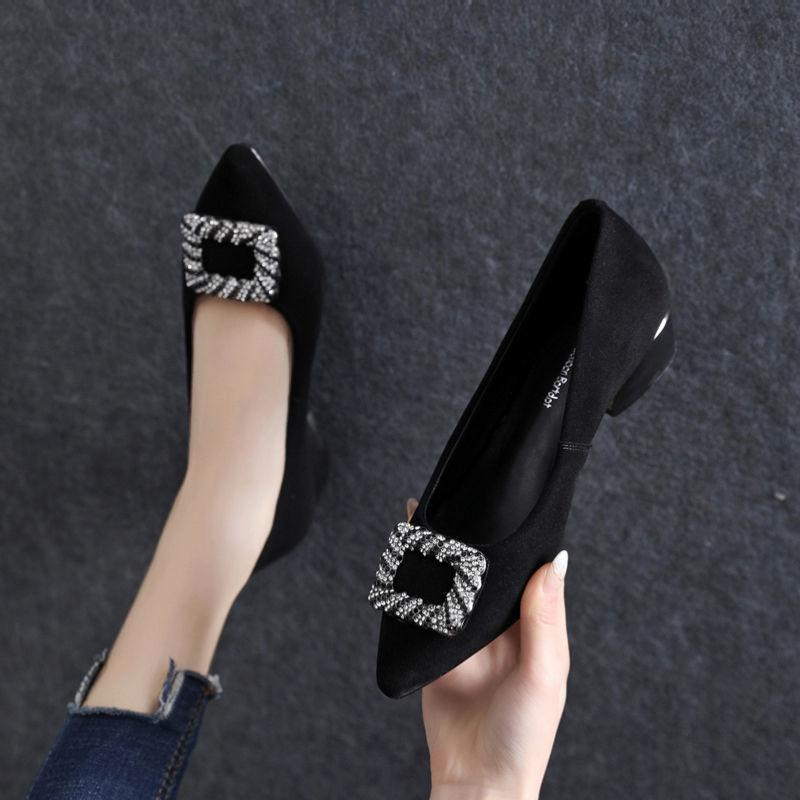 Women's Shoes Rhinestone Low Heel Elegant Diamond Black with Crystals Office Pointed Toe Formal Ladies Pumps Summer 2025 Stylish