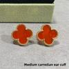 High Quality Four-leaf Clover Earring Buckle White Mother-of-pearl Earrings Red Chalcedony Black Agate Earrings
