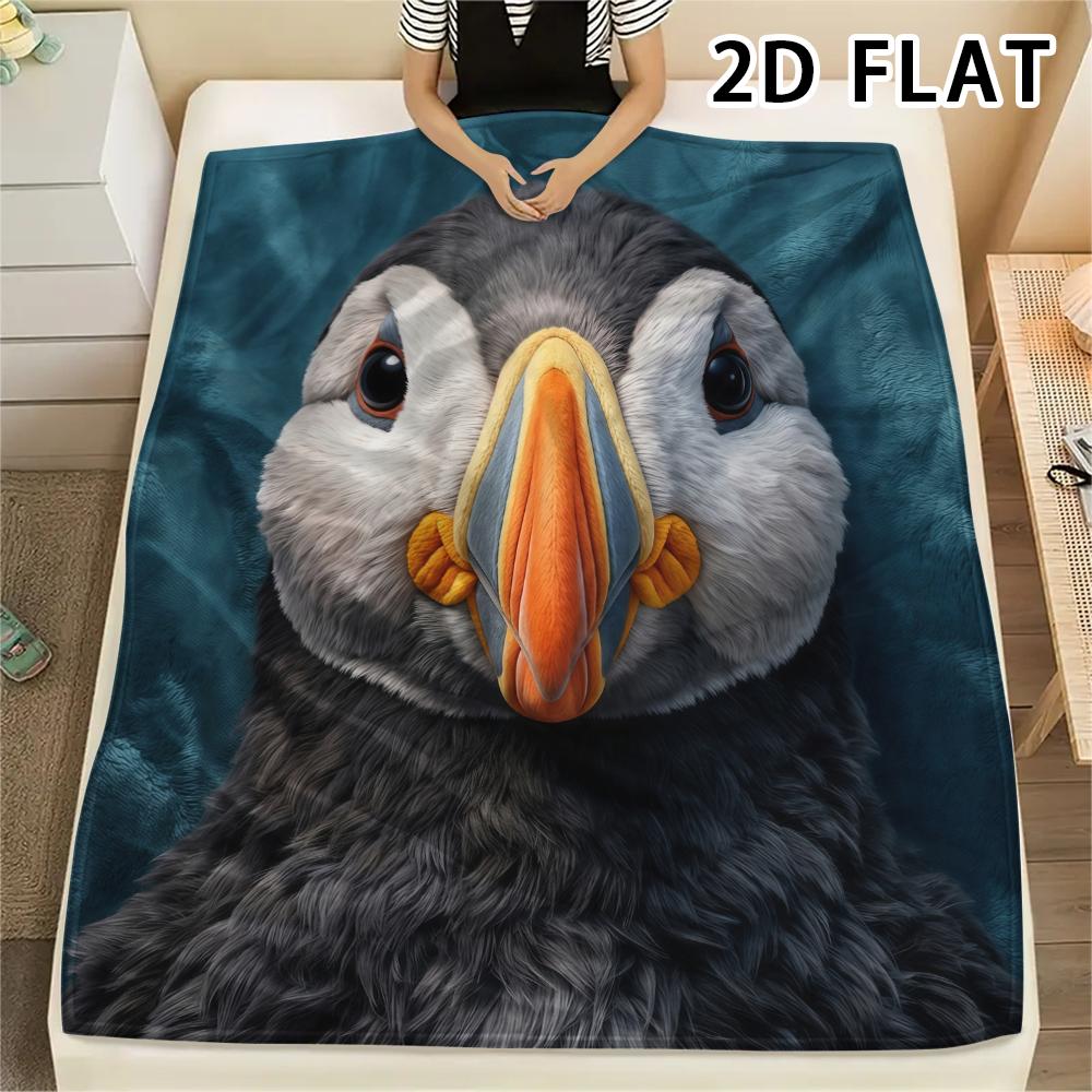 1Pc 2D FLAT Realistic Puffin Print Flannel Blanket,High quality Comfortable for All Seasons,Home Decor,Warmth and Comfort,Perfect for Christmas Gifts
