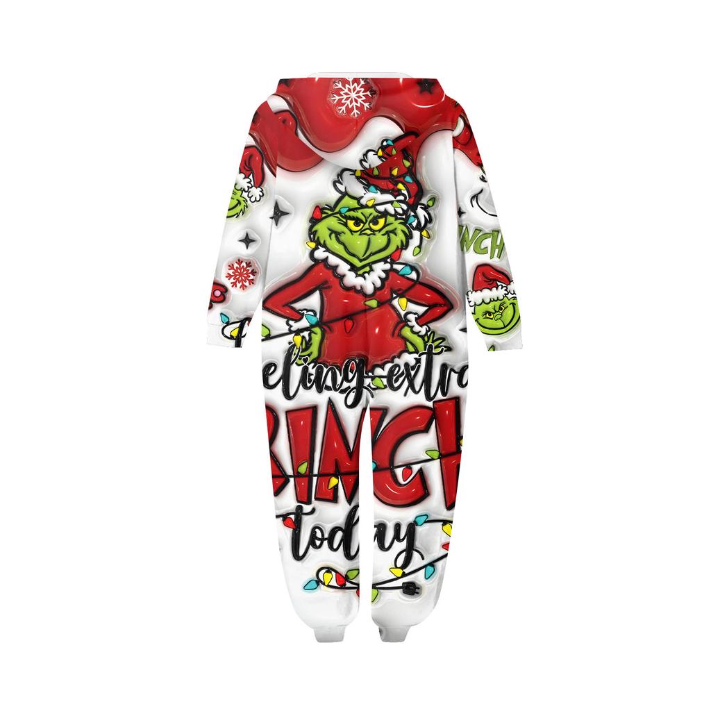 Parent-Christmas Printed Parent-Child Hooded Zip One-piece Homewear