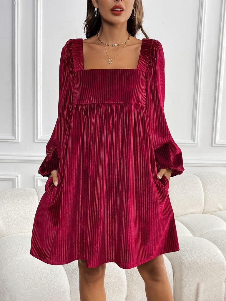 Elegant Spring Velvet Square Neck Backless Dress for Women