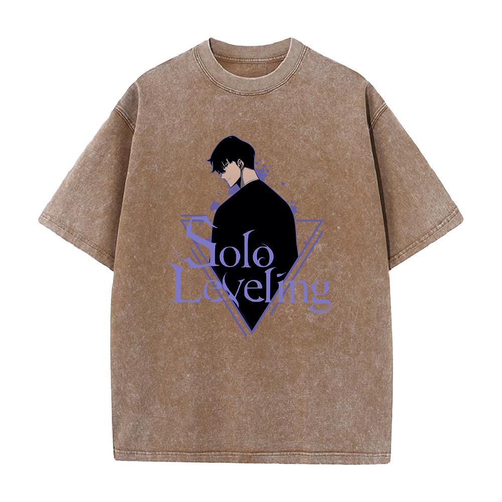 Anime Solo Leveling Sung JinWoo Grafické tričko Pánské Vintage Prané Trička Manga Bavlněné Tričko Harajuku Pánské Ležérní Tričko