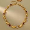 Vintage Medieval Jewelry Court Style Antique Geometric Classic Plated 18k Real Gold With Gemstones Necklace Bracelet Earrings