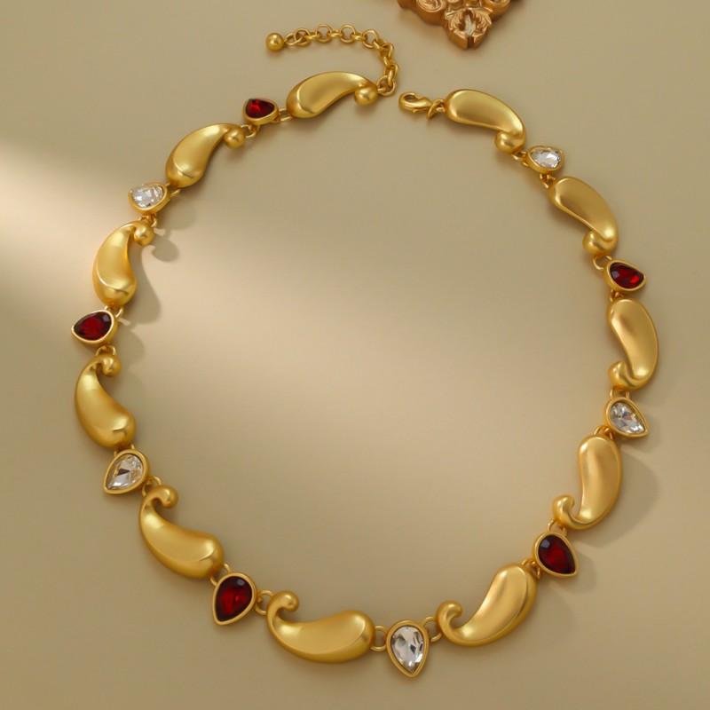 Vintage Medieval Jewelry Court Style Antique Geometric Classic Plated 18k Real Gold With Gemstones Necklace Bracelet Earrings
