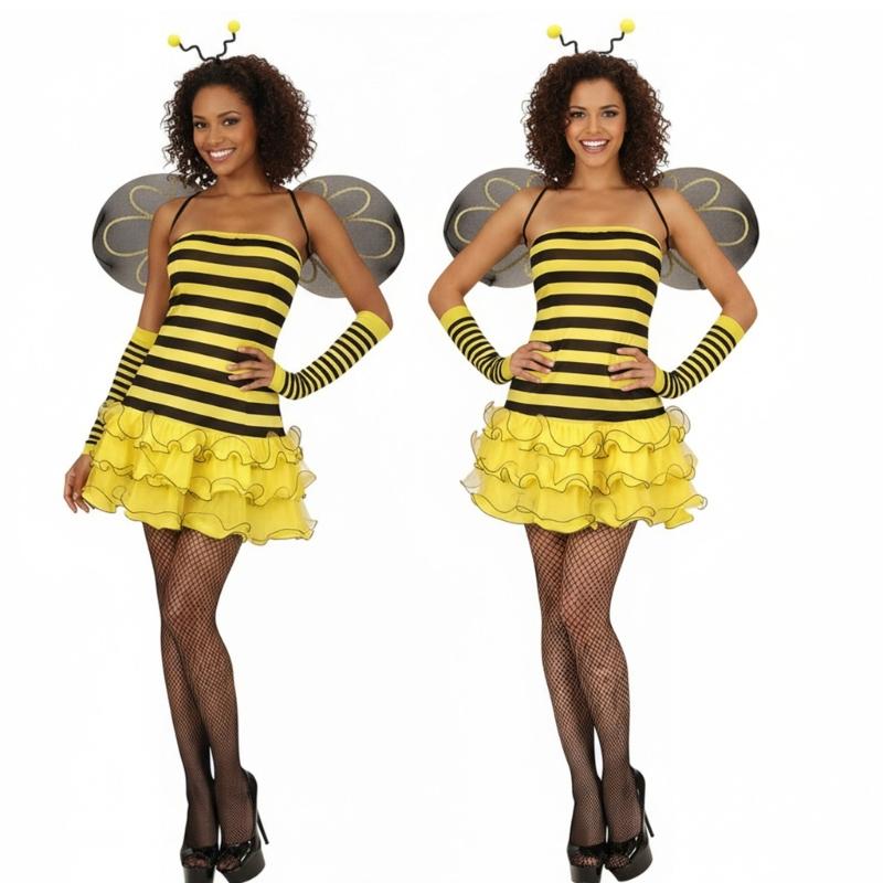 Bees Costume Accessories Set Bees Antenna Headband Tutus Dress Butterfly Wing Cosplay Halloween Costume for Adult Women