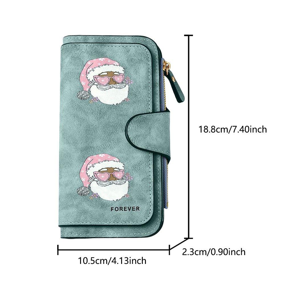 Pink floral Santa Claus long zipper wallet, large-capacity card holder, unisex clutch bag, stylish zippered coin purse, suitable for daily use, a