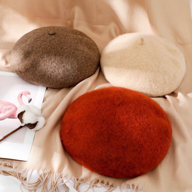 Korean Version of Wool Beret Women's Autumn and Winter Painter Hat Pumpkin Mushroom Hat Thickened Wool Warm Hat