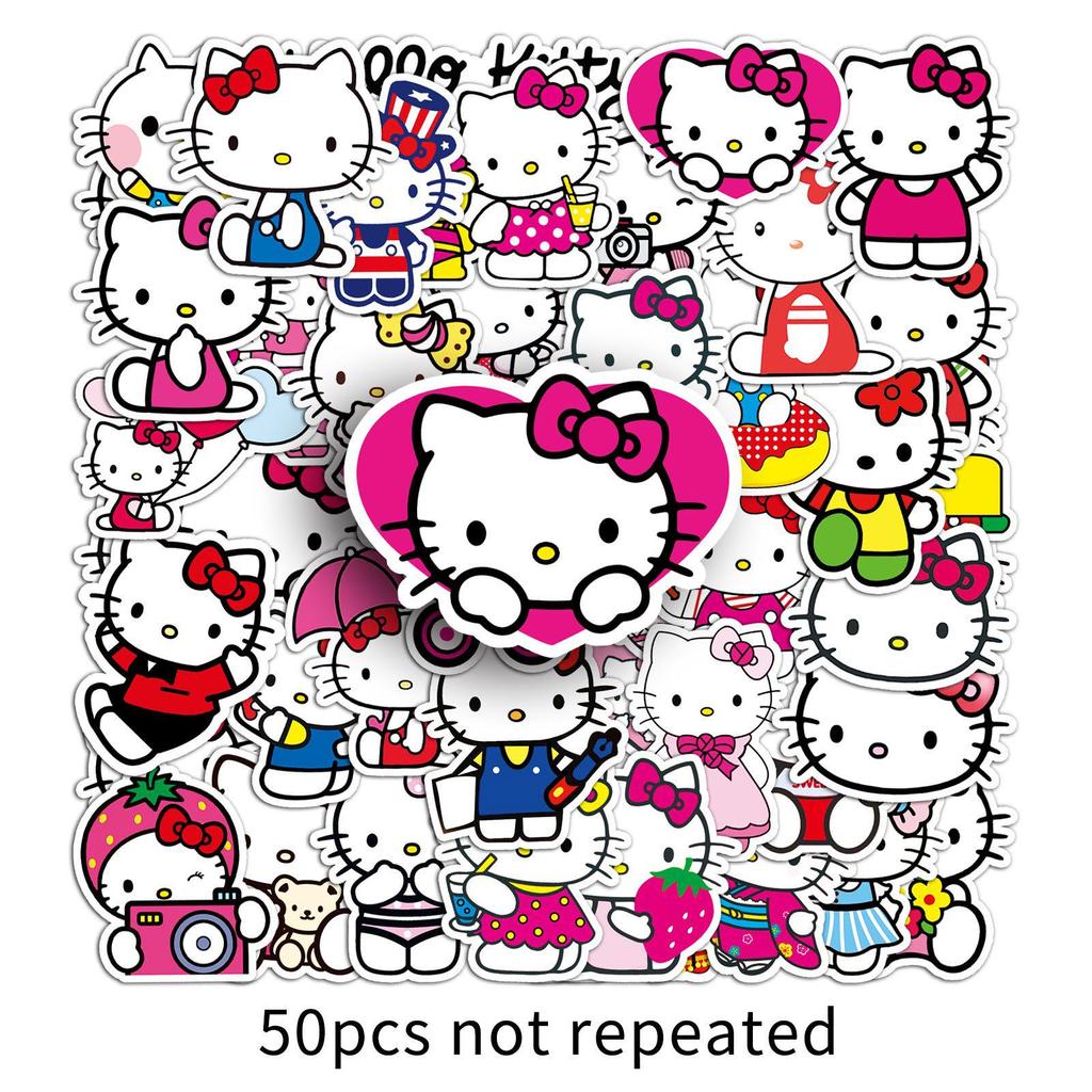 50 Cartoon KT Cat Stickers for Laptop, Suitcase & Phone Decoration