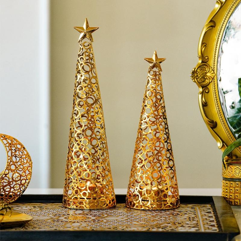 Metal Christmas Tree Candlestick Christmas Candle Cup European Wedding Decoration Tea Wax Small Round Cup Candle Holder Gift