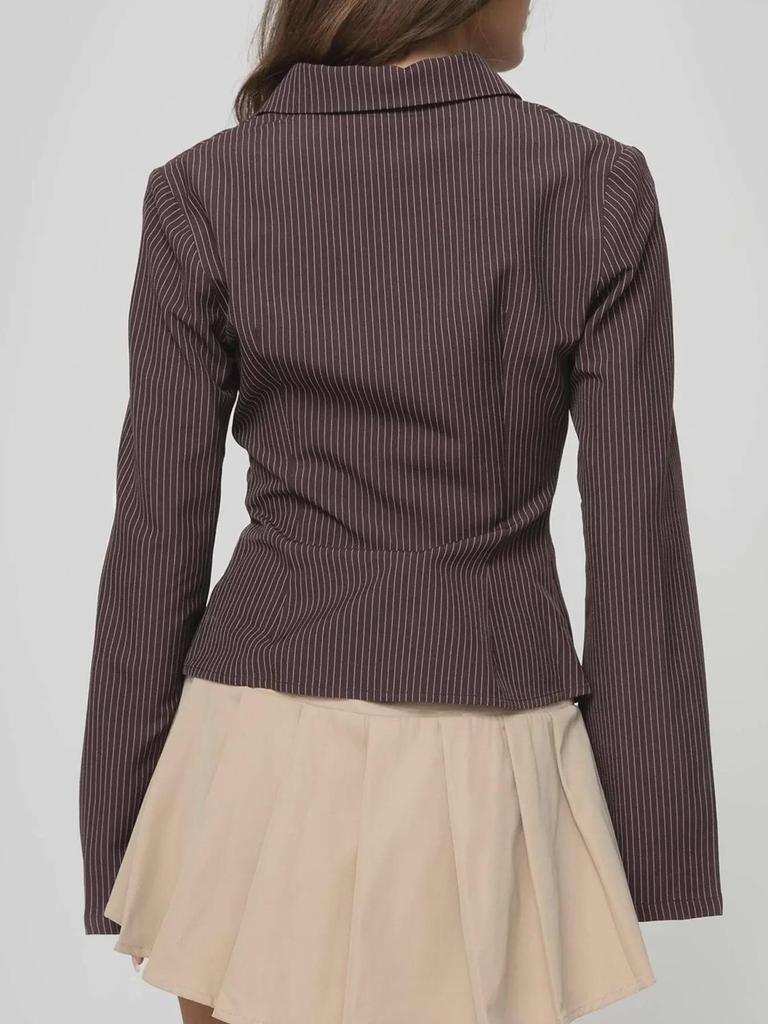 2024 European & American Spring/Autumn Striped Slim-Fit Button-Down Cardigan with Lapel